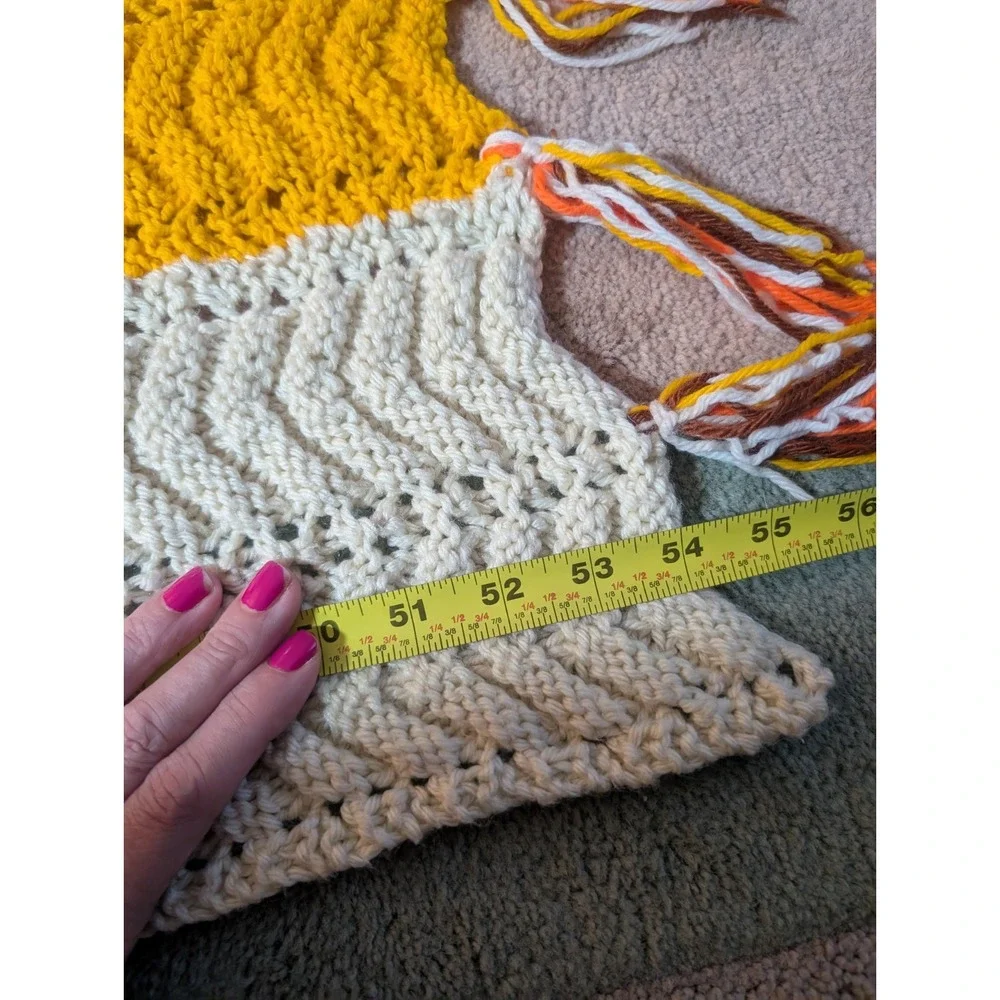 Crochet Afghan Yellow Orange Brown Harvest Autumn Blanket Handmade 54X59 Vintage